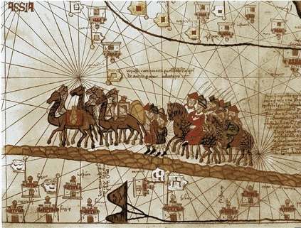 Caravana de Marco Polo. Il·lustració de l'Atles Català de 1375. Via Pilar Rubio, Flickr