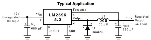 Circuit d'aplicació del CI LM2596 5.0